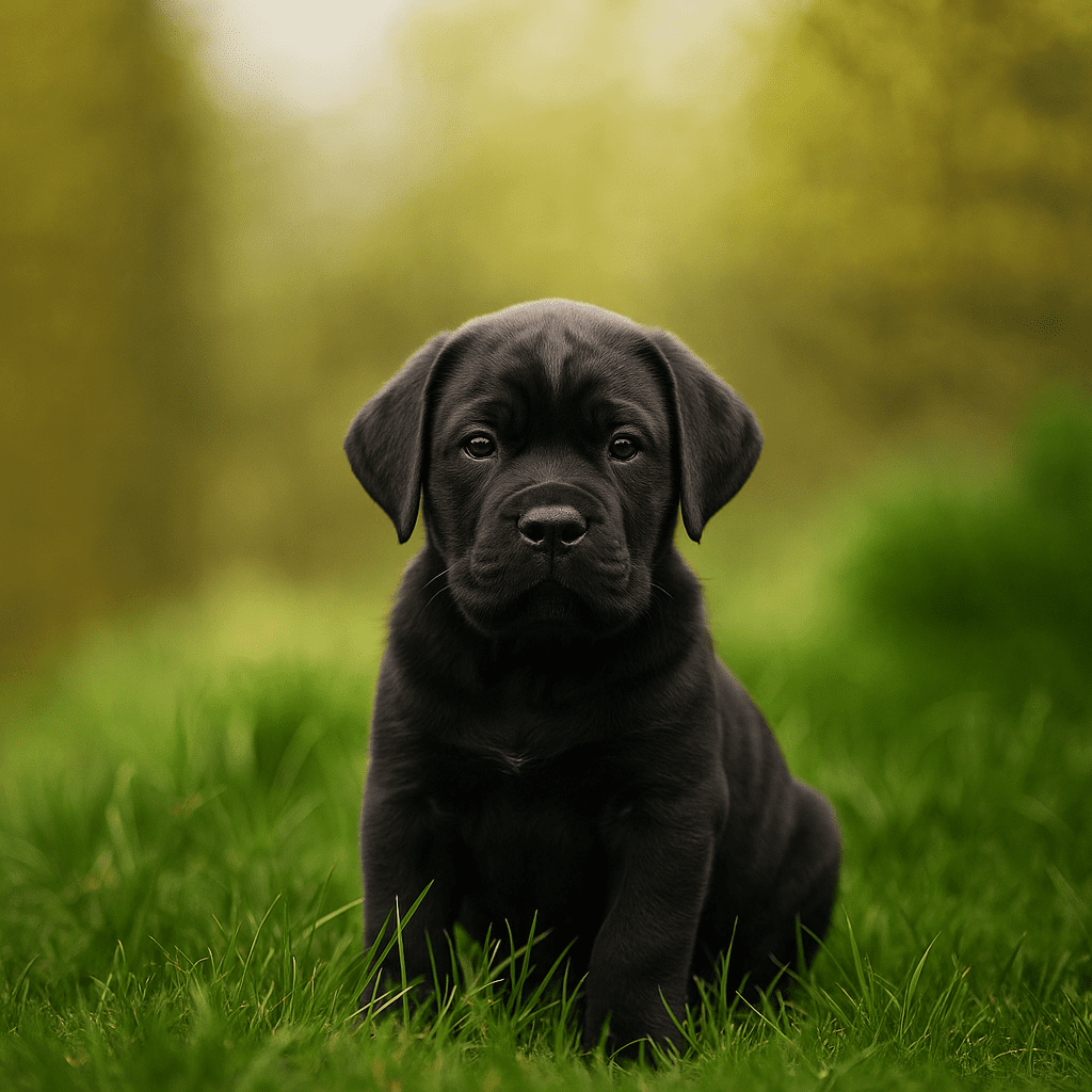 Standard Cane Corso puppy standing on green grass, Ross Fari Cane Corso breeder USA
